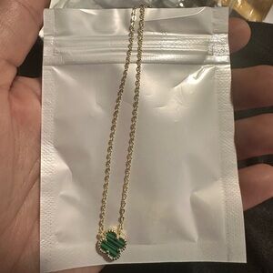 14k Gold over 925 Sterling silver Malachite Clovet Necklace